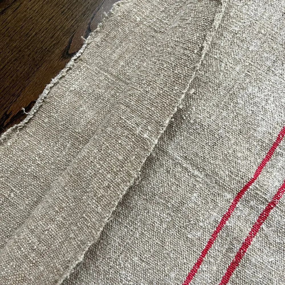 Stunning Red Tan Organic Fabric Hemp Antique French Grainsack Linen
